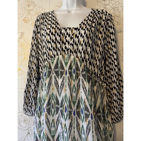 Chico's Ikat Clip Dot Maxi Dress Size 6 Tiered Resortwear Geo 077 - Picture 3 of 7